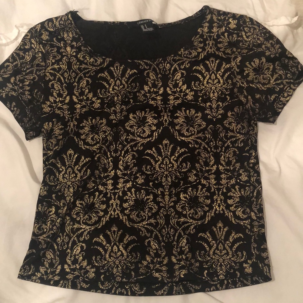 Forever 21 black and gold crop top